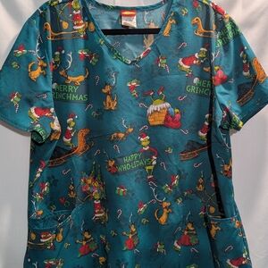 Dr. Seuss Teal Holiday ScrubTop